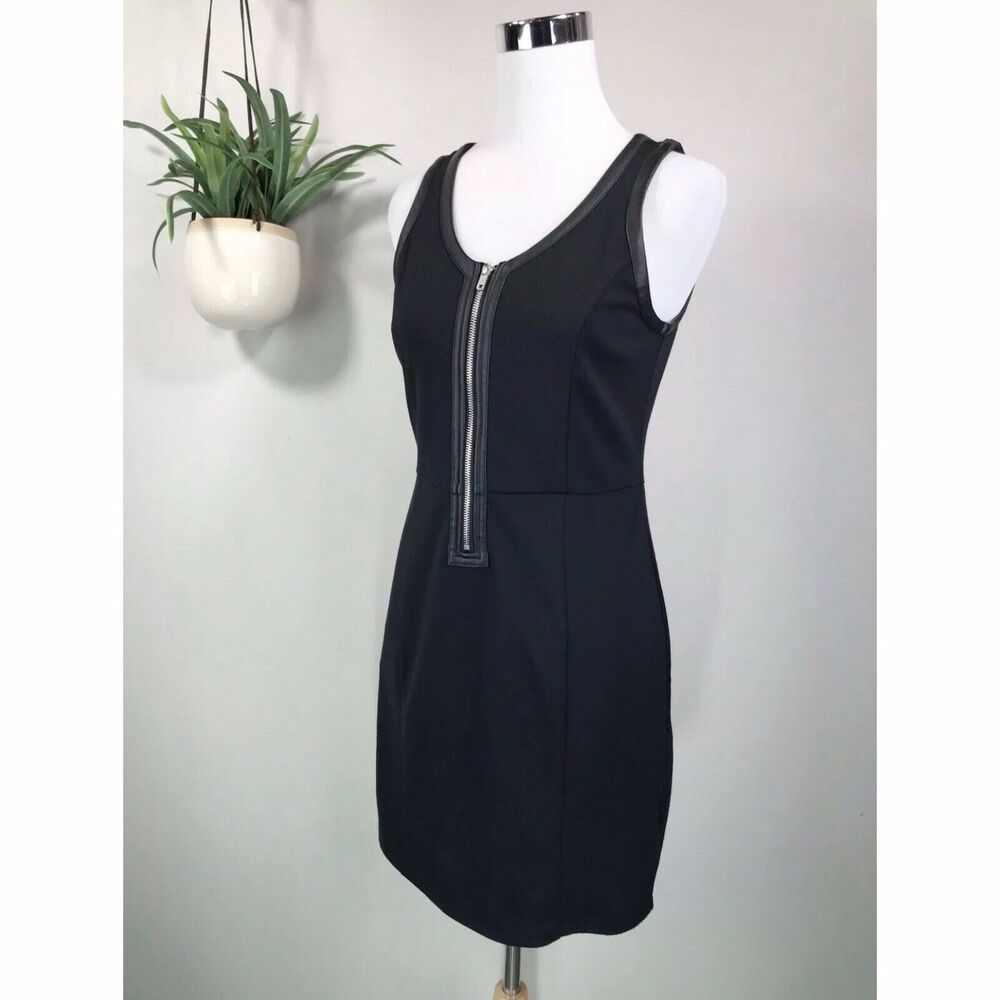 Jack BB Dakota‎ Sisson Tank Dress Black Stretch Knit Faux Leather Trim Size M